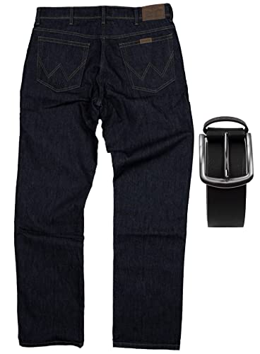 Regular Fit Wrangler Stretch Herren Jeans inkl. Texas Gürtel (Rinsewash, W34/L32) von Regular Fit