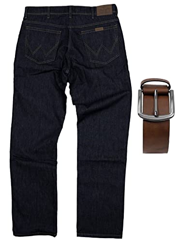 Regular Fit Wrangler Stretch Herren Jeans inkl. Texas Gürtel (Rinsewash + Brauner Gürtel, W33/L34) von Regular Fit