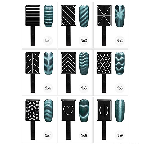 Magnetisches Nagelgel, 9Pcs/Set 3D Cat Eye Magnetic LED Polish Soak, UV Gel Magnet Stick Maniküre Nail Art Werkzeuge, für professionelle oder häusliche Verwendung von Regun