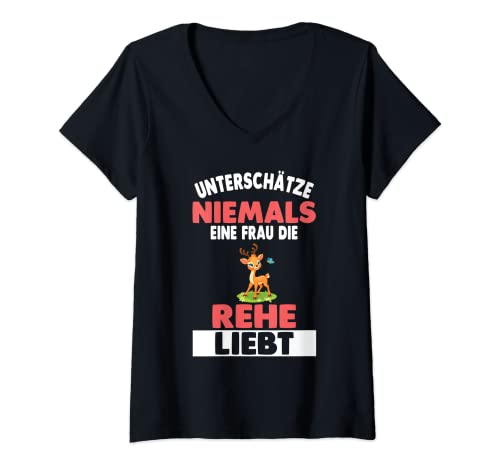 Damen Wald Waldtier Reh T-Shirt mit V-Ausschnitt von Reh Rehe Geschenke