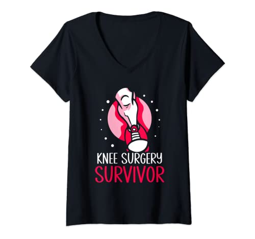 Damen Überlebender Einer Knieoperation Erholung Knie Op T-Shirt mit V-Ausschnitt Damen Überlebender Einer Knieoperation Erholung Knie Op T-Shirt mit V-Ausschnitt von Reha Genesung Patient Knie Op Krankenhaus