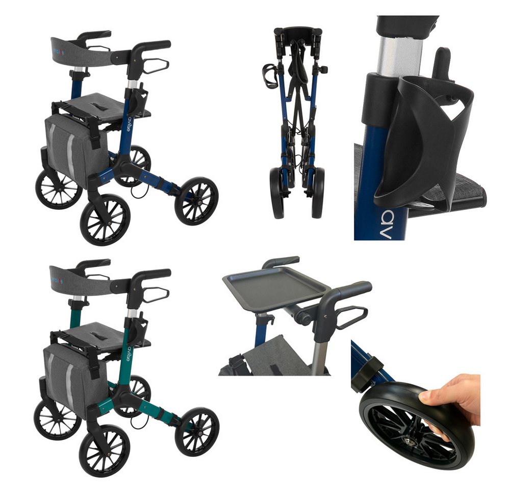 Rehavibe Rollator Leichter Aluminium-Rollator mit Softreifen & abnehmbarer Rückenlehne von Rehavibe