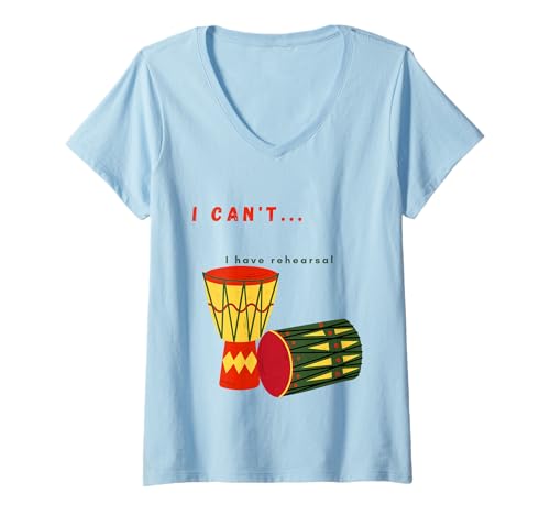 Damen Musikalische Probeartikel I Can't I Have Probe T-Shirt mit V-Ausschnitt von Rehearsal apparel for musical enthusiast.
