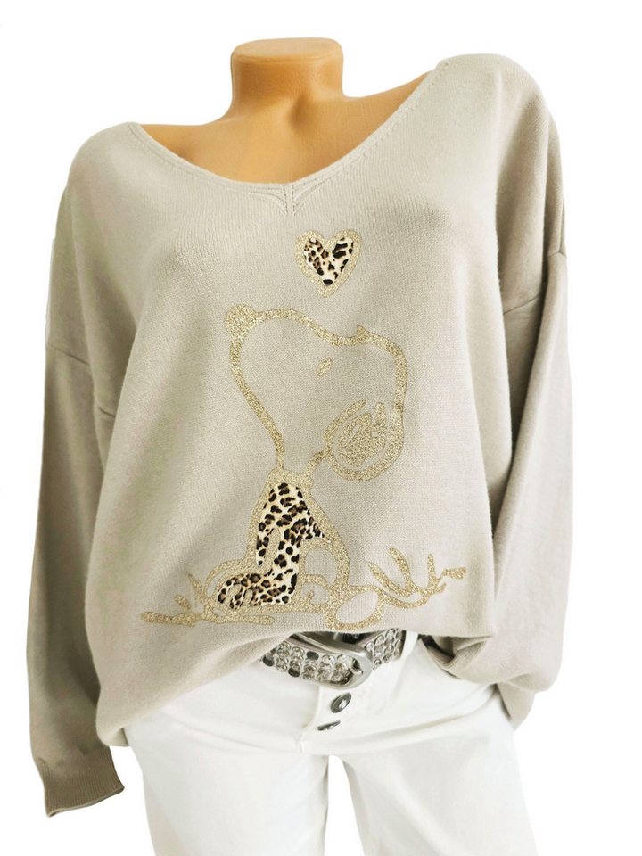 Rehoboth Moda V-Ausschnitt-Pullover Feinstrick Damen Pullover mit Comic Print Patch von Rehoboth Moda