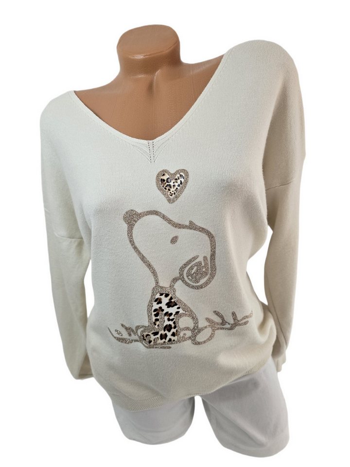 Rehoboth Moda V-Ausschnitt-Pullover Feinstrick Damen Pullover mit Comic Print Patch von Rehoboth Moda