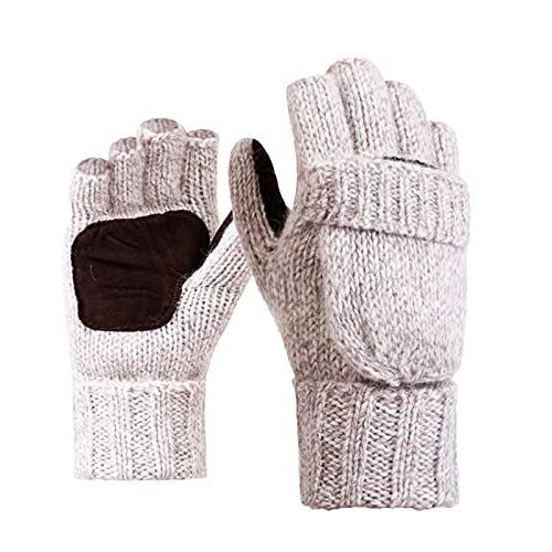 Rehomy Fingerlose Handschuhe für den Winter, Wolle, Wärmedämmung, wandelbare Fäustlinge, Überzug für Damen und Herren (Beige) von Rehomy