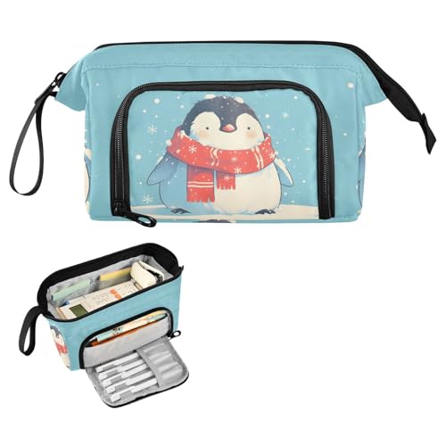 Reiacy Federmäppchen mit Pinguin-Schal, großes Fassungsvermögen, Stifteetui mit Griff, Stifttasche für Mädchen, Jungen, Frauen, ideal für Reisen, Schule, Büro, Geschenk von Reiacy
