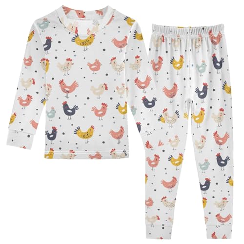 Reiacy Niedliches Pyjama-Set mit Huhn-Aufdruck, langärmeliges Oberteil und Hose, eng anliegende Nachtwäsche für Jungen und Mädchen, mehrfarbig, 3 Jahre Reiacy Niedliches Pyjama-Set mit Huhn-Aufdruck, langärmeliges Oberteil und Hose, eng anliegende Nachtwäsche für Jungen und Mädchen, mehrfarbig, 3 Jahre von Reiacy