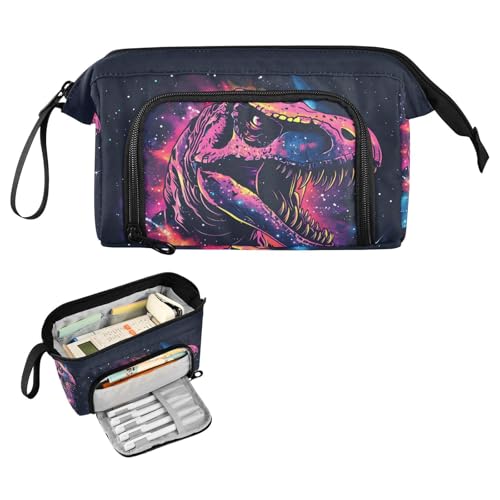 Reiacy Space Neon Dinosaurier Großes Federmäppchen Große Kapazität Bleistifte Tasche mit Griff, Stifttasche für Mädchen Jungen Frauen, Ideal für Reisen, Schule, Büro, Geschenk von Reiacy