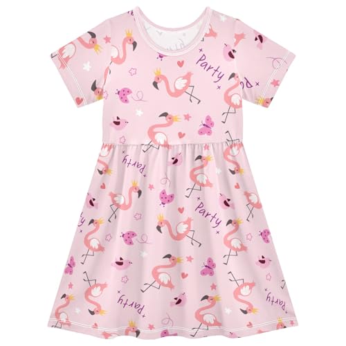 Reiacy Süßes Partykleid mit Flamingo-Druck, Sommer, Mädchen, kurzärmelig, Freizeitkleid, Strandkleid, Sommerkleid für 2–8 Jahre, mehrfarbig, 4 Jahre Reiacy Süßes Partykleid mit Flamingo-Druck, Sommer, Mädchen, kurzärmelig, Freizeitkleid, Strandkleid, Sommerkleid für 2–8 Jahre, mehrfarbig, 4 Jahre von Reiacy