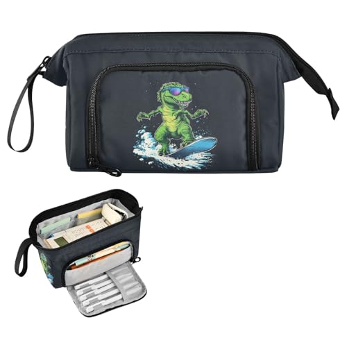 Reiacy Sufer Dino Rex Sonnenbrillen-Federmäppchen, großes Fassungsvermögen, Bleistifttasche mit Griff, Stifteetui für Mädchen, Jungen, Frauen, ideal für Reisen, Schule, Büro, Geschenk von Reiacy
