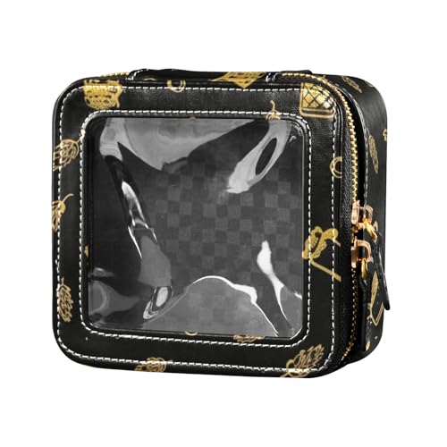 Reise-Make-up-Tasche mit gelbem Bierdruck, klein, tragbar, Kulturbeutel, Organizer mit Reißverschluss, klare Fenster für Damen, mehrfarbig, Einheitsgröße Reise-Make-up-Tasche mit gelbem Bierdruck, klein, tragbar, Kulturbeutel, Organizer mit Reißverschluss, klare Fenster für Damen, mehrfarbig, Einheitsgröße von Reiacy