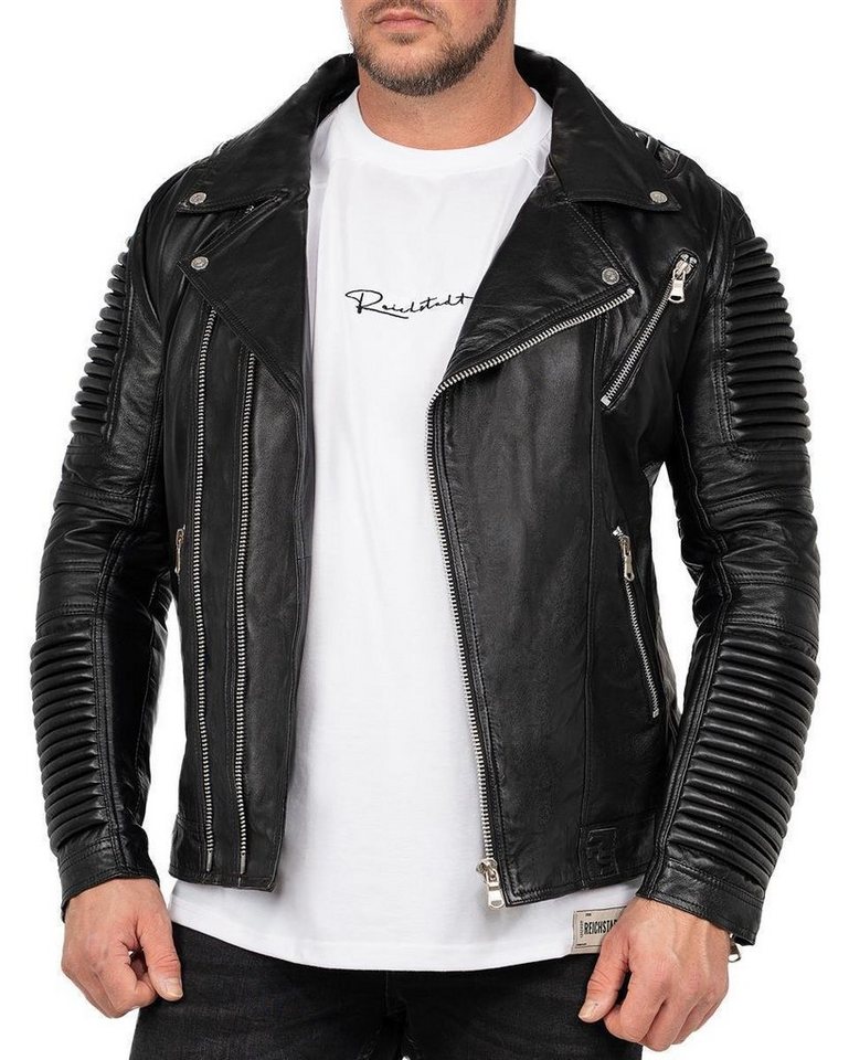 Reichstadt Bikerjacke Herren ECHTLEDER Jacke RS006LUX (1-St) mit Rippenmuster & Zippern von Reichstadt