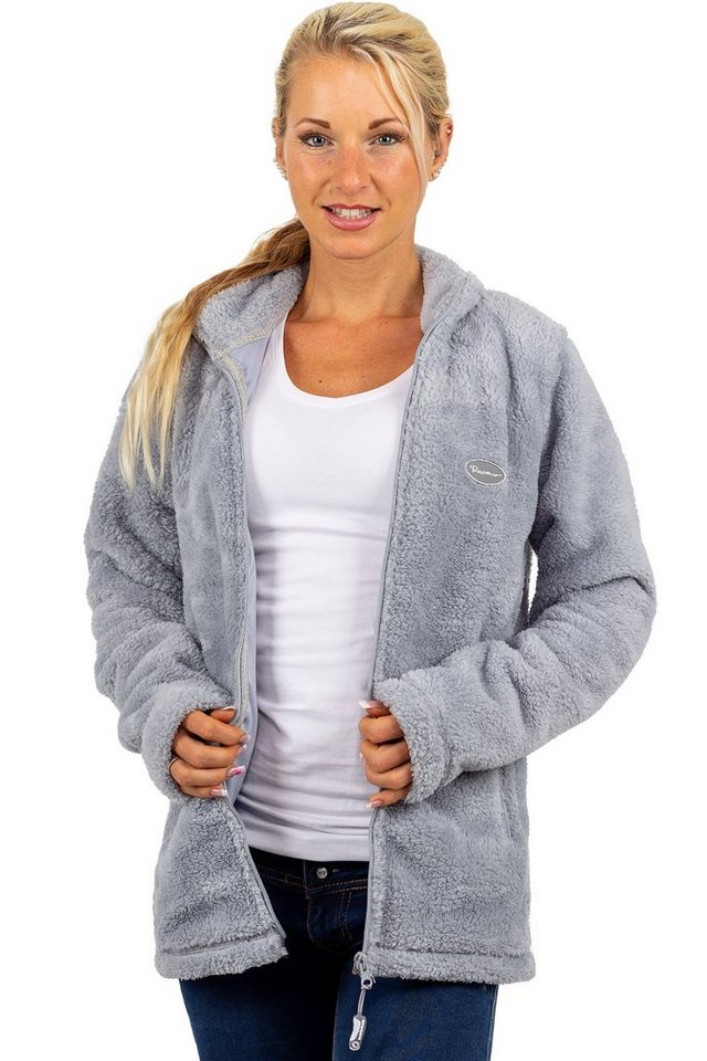 Reichstadt Fleecejacke Damen Regular Fit Flauschige Jacke Kuschelige 22RSW002 Light Grey 4XL Extravagante Reißverschluss-Anhänger von Reichstadt