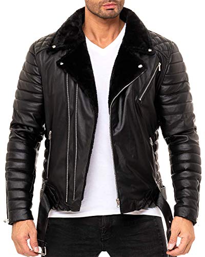 Reichstadt Herren Jacke Schwarz - RS008 PU - Silver Zipper L von Reichstadt