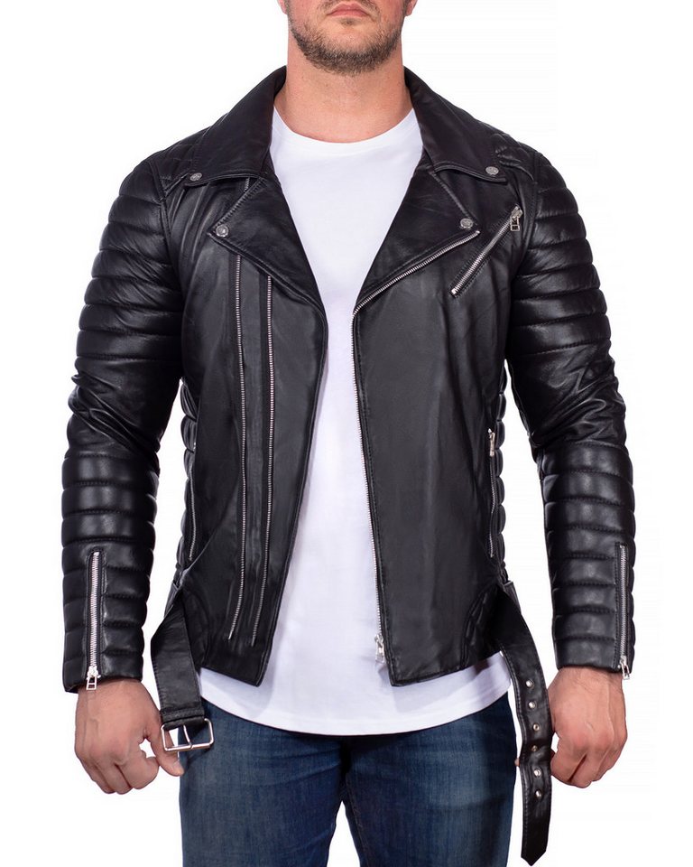 Reichstadt Lederjacke Herren Echtleder-und Kunstleder Jacke RS001 im Bikerstyle mit Silver Zippern von Reichstadt