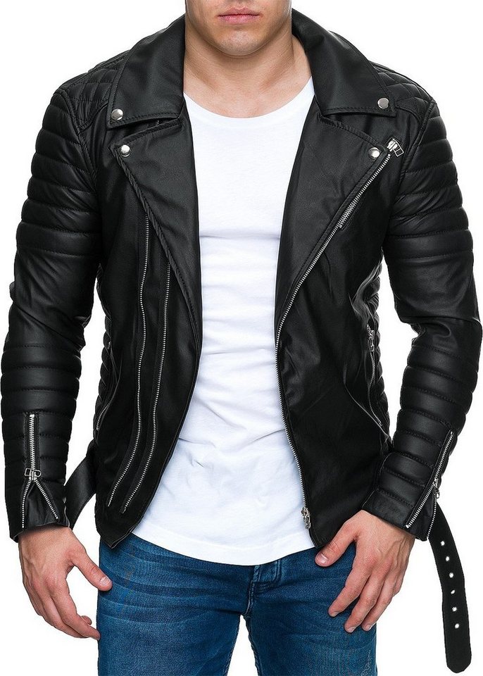 Reichstadt Lederjacke Herren Slim Fit Bikejacke RS001 im Bikerstyle mit Silver Zippern von Reichstadt