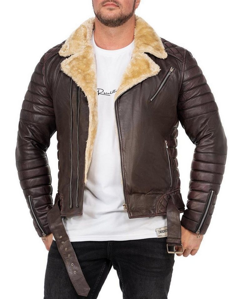 Reichstadt Lederjacke Herren Bikerjacke RS008LUX - Braun - Silver Zipper XL gefüttert mit Steppmustern von Reichstadt