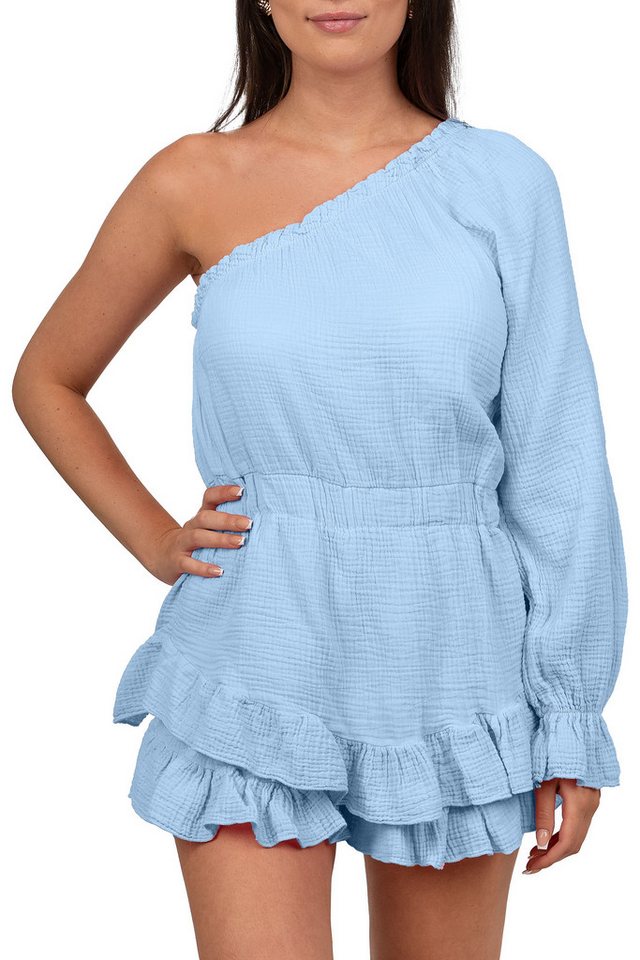 Reichstadt Sommerkleid Reichstadt Damen Musselin Sommerkleid mit Shorts 25RSW079 Stylisches One-Shoulder-Kleid aus Musselin von Reichstadt