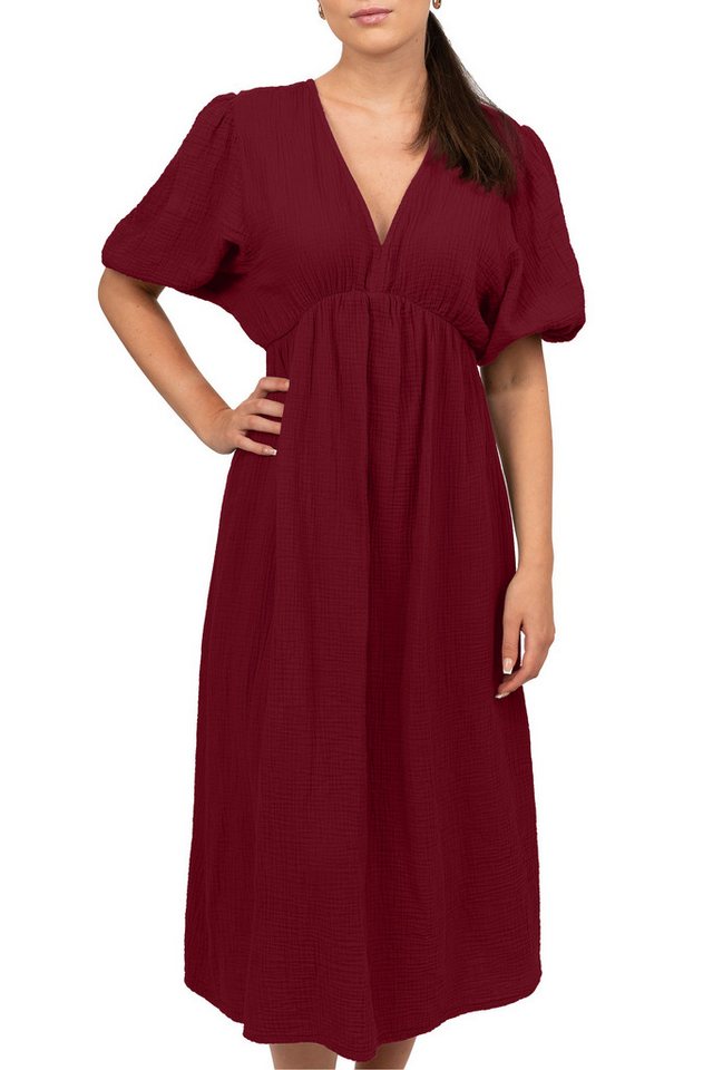Reichstadt Sommerkleid Damen Musselin 25RSW077 Feminine Puffärmel und Rückenschleife von Reichstadt