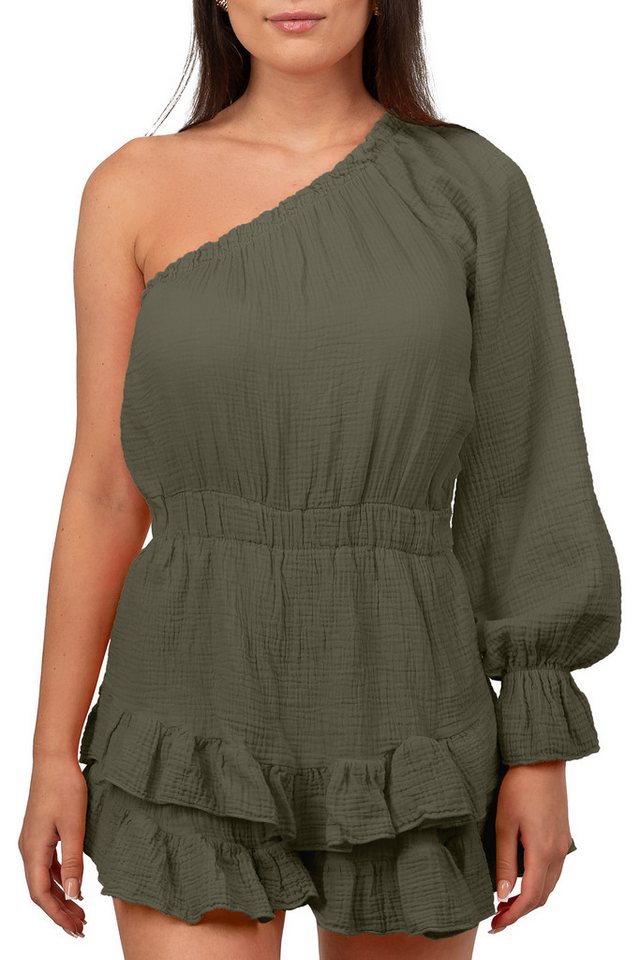 Reichstadt Sommerkleid Reichstadt Damen Musselin Sommerkleid mit Shorts 25RSW079 Stylisches One-Shoulder-Kleid aus Musselin von Reichstadt