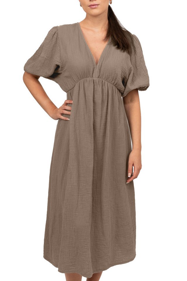 Reichstadt Sommerkleid Damen Musselin 25RSW077 Feminine Puffärmel und Rückenschleife von Reichstadt
