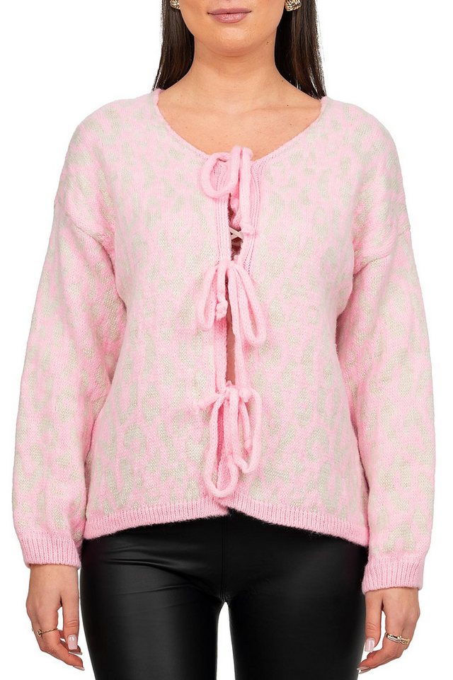 Reichstadt Strickjacke Strickpullover 25RSW069 mit Schleifen (1-tlg) Auffällige Schnürung auf der Vorderseite von Reichstadt