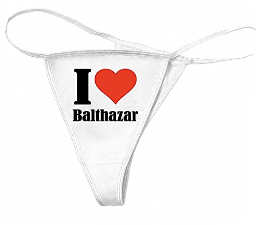 Reifen-Markt Damen String-Tanga I Love Balthazar Größe XS Farbe Weiss Druck Schwarz von Reifen-Markt