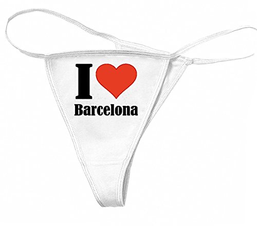 Reifen-Markt Damen String-Tanga I Love Barcelona Größe M Farbe Weiss Druck Schwarz von Reifen-Markt