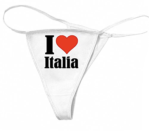 Reifen-Markt Damen String-Tanga I Love Italia Größe M Farbe Weiss Druck Schwarz von Reifen-Markt