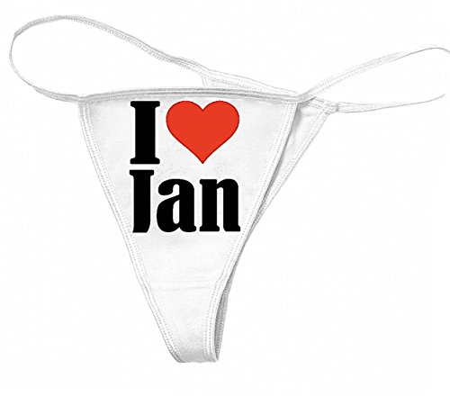 Reifen-Markt Damen String-Tanga I Love Jan Größe S Farbe Weiss Druck Schwarz von Reifen-Markt