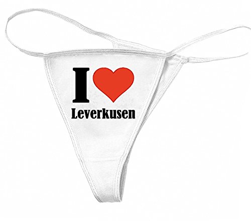 Reifen-Markt Damen String-Tanga I Love Leverkusen Größe S Farbe Weiss Druck Schwarz von Reifen-Markt