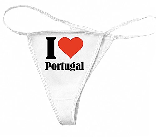 Reifen-Markt Damen String-Tanga I Love Portugal Größe M Farbe Weiss Druck Schwarz von Reifen-Markt