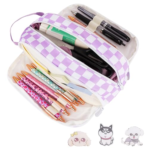 ReignSword Federmäppchen mit großer Kapazität mit niedlichen Broschen, tragbare Stifttasche mit Griff, Stifttasche für Büro-Schreibbedarf (lila) von ReignSword