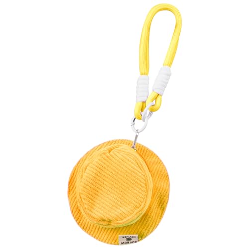 ReignSword Geldbörse aus Cord mit Schlüsselanhänger, niedlicher Fischerhut, Schlüsselanhänger für Damen, tragbare Mini-Geldbörse, geeignet für Münzkopfhörer (Gelb), gelb, 5.1*3.9*0.3 von ReignSword