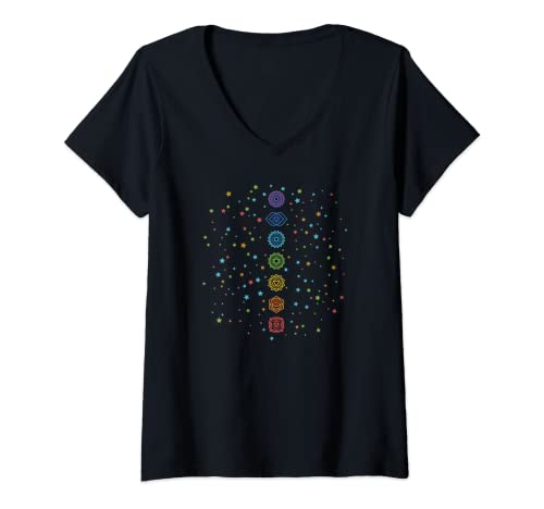 Damen Reiki-Chakra auf Sternen T-Shirt mit V-Ausschnitt von Reiki Lovers Chakra Gifts