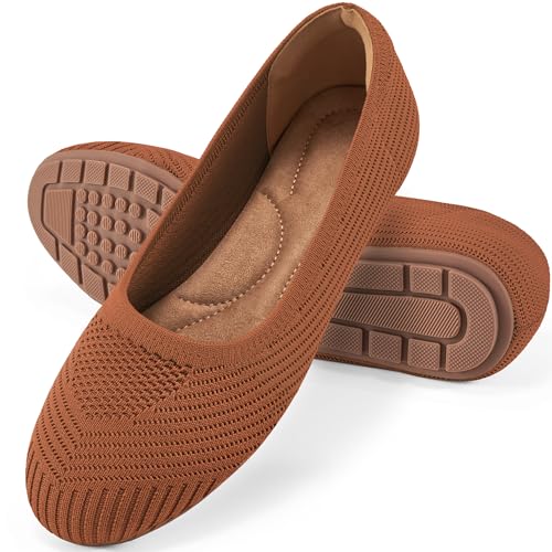 Reimferce Flache Ballerinas für Damen: bequeme gestrickte elegante Arbeits-Flats – flache Freizeitschuhe für Damen, Braun, 38.5 EU von Reimferce