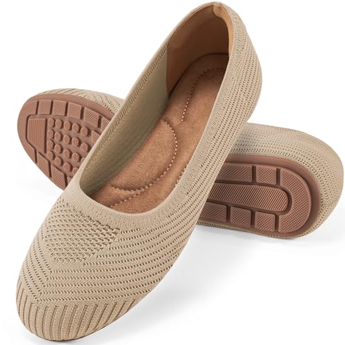 Reimferce Flache Ballerinas für Damen: bequeme gestrickte elegante Arbeits-Flats – flache Freizeitschuhe für Damen, aprikose, 37 EU von Reimferce