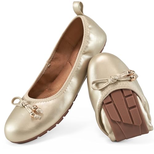 Reimferce Flache Damen-Ballettschuhe für die Arbeit: bequemes Gehen flach – lässiger Damen-Hochzeitsschuh, Gold, 41 EU von Reimferce