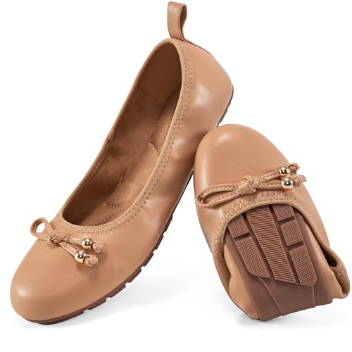 Reimferce Flache Damen-Ballettschuhe für die Arbeit: bequemes Gehen flach – lässiger Damen-Hochzeitsschuh, Hautfarben, 38 EU von Reimferce
