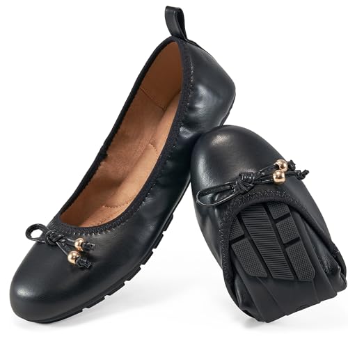Reimferce Flache Damen-Ballettschuhe für die Arbeit: bequemes Gehen flach – lässiger Damen-Hochzeitsschuh, Schwarz, 39 EU von Reimferce