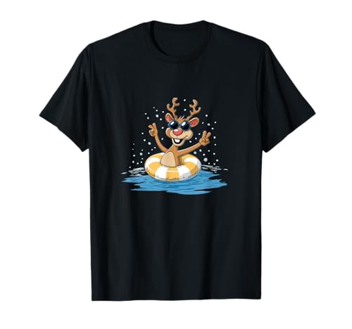 Xmas Rentier mit Poolring für Jungen und Mädchen T-Shirt Xmas Rentier mit Poolring für Jungen und Mädchen T-Shirt von Reindeer Outfit