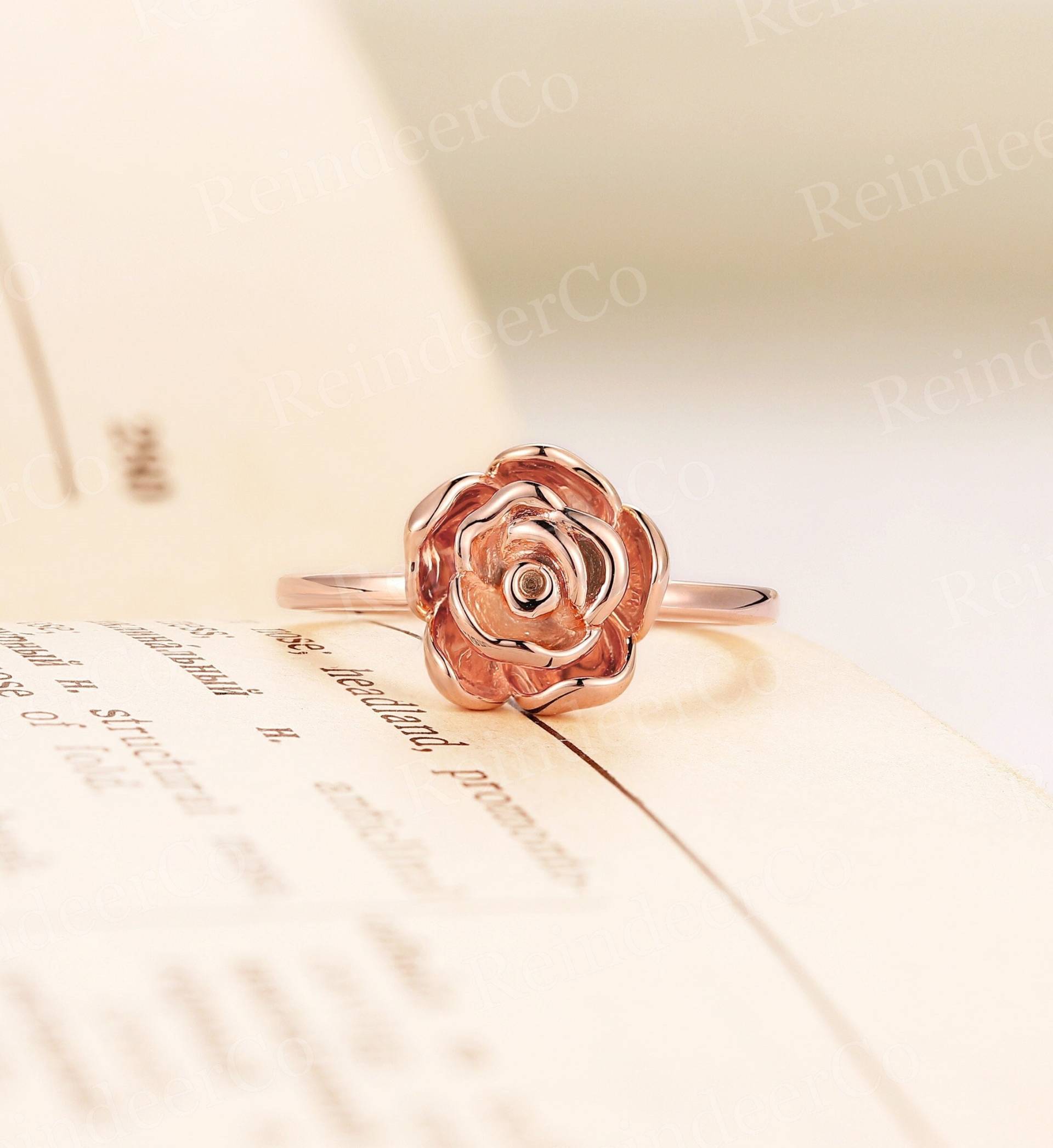 Natur Inspiriert Verlobungsring Ehering Art Deco Ring Rose Gold Jubiläumsring Blumen Design Unikat Massivgold von ReindeerHub