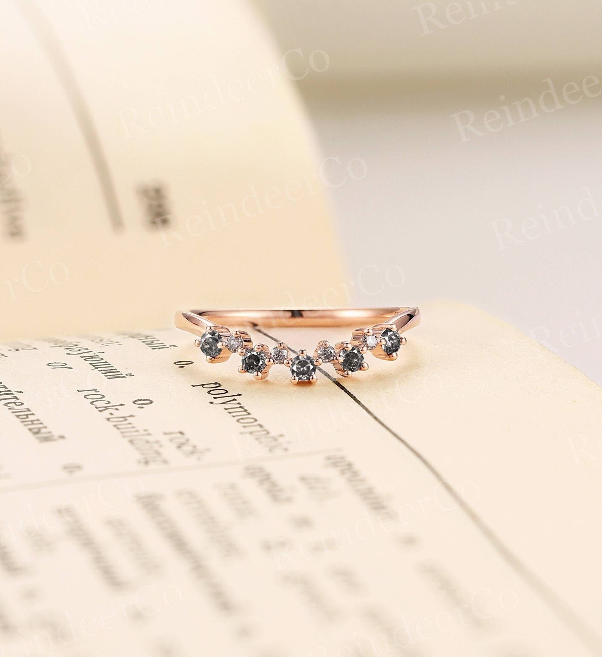 Salz Und Pfeffer Diamant Geschwungener Ehering Massiv Rose Gold Band Versprechen Prong Set Art-Deco-Band Jubiläumsband Brautring von ReindeerHub