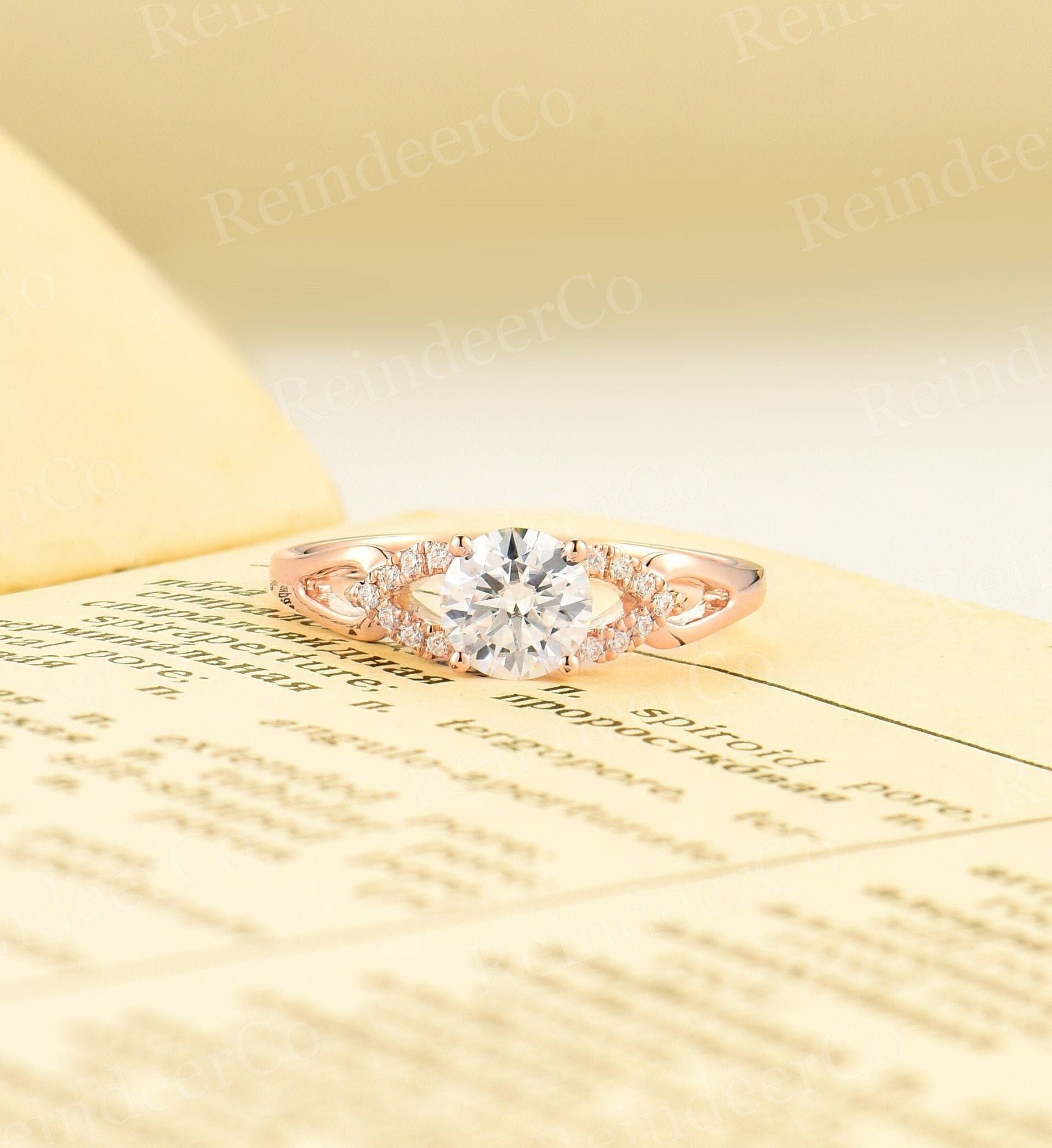 Vintage Moissanite Verlobungsring | Rundschliff Diamant Ring Art Deco Roségold Krappenset Versprechen Jahrestag von ReindeerHub