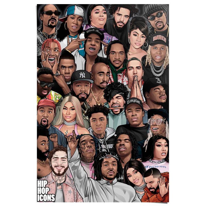Reinders Poster "Hip Hop Icons" Teenager Zimmer - Mehrfarbig - 150 gr. Papier - Musik - 61x91,5 cm von Reinders!