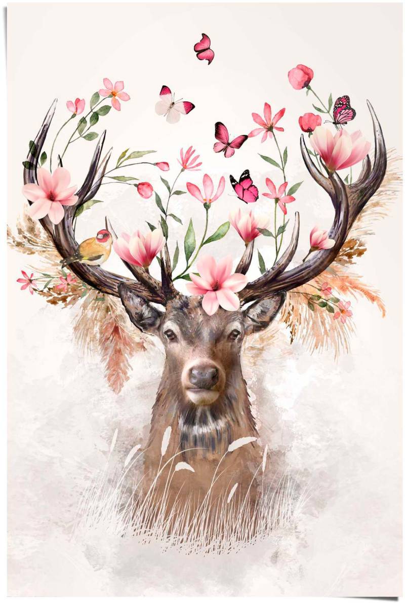 Reinders Poster "Hirsch in Blumen" von Reinders!