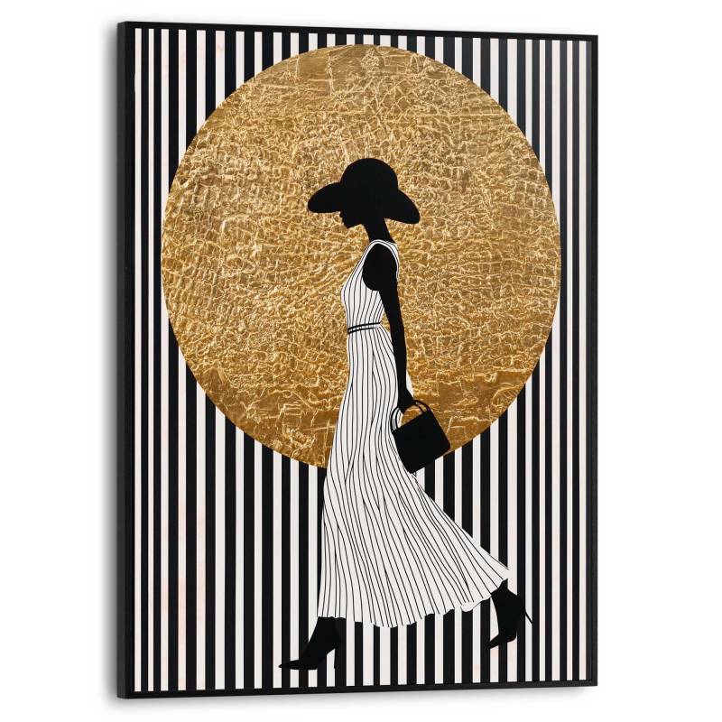 Reinders Poster "Walking Lady" Wohnzimmer - Dame - Streife - Schwarz-Weiß - MDF - Gold - 30x40 cm von Reinders!