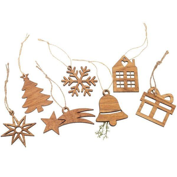 ReineNatur Weihnachtsbaumanhänger - Weihnachtsdeko - 7-tlg. Set aus Eichenholz - mit Hanfkordel von ReineNatur