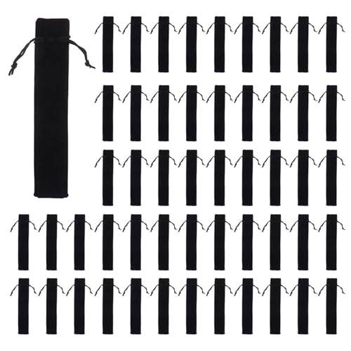 Reinscer 500 StüCk Samt Stift Tasche Schwarz Kordelzug Tasche Einzel Stift Halter Verpackung HüLle für Schule BüRo Werbe Geschenk von Reinscer